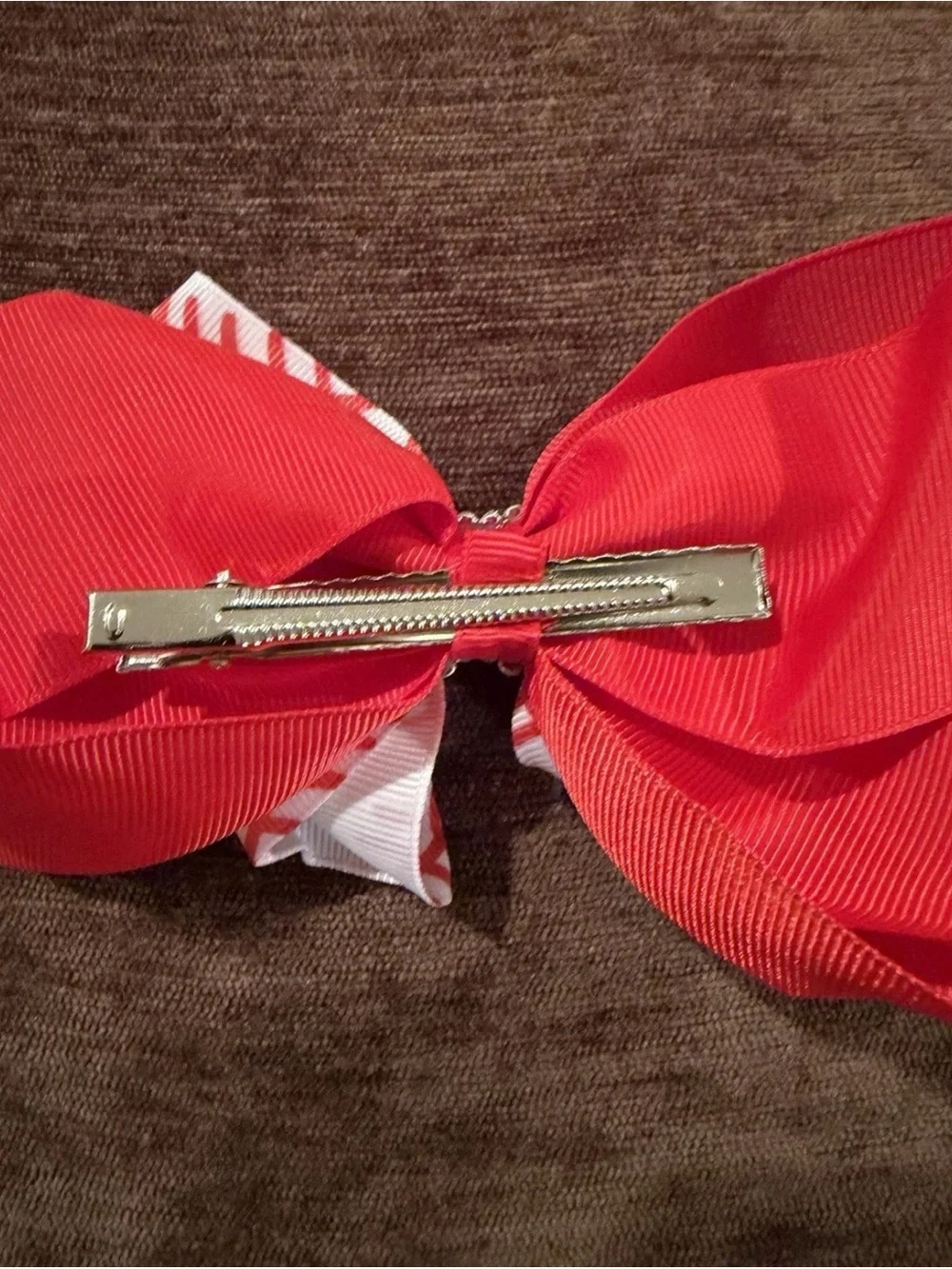 Red & White Baseball Stitch Bow Hair Clip Barrette Girls MLB